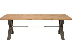 Massivholz Esstisch THOR 240cm natur Wildeiche geölt graues X-Gestell Metall Industrial Design
