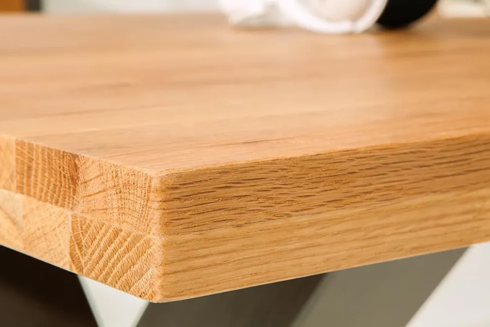 Massivholz Esstisch THOR 240cm natur Wildeiche geölt graues X-Gestell Metall Industrial Design