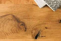 Massivholz Esstisch THOR 240cm natur Wildeiche geölt graues X-Gestell Metall Industrial Design