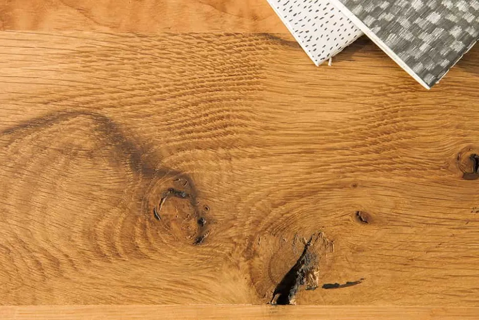 Massivholz Esstisch THOR 240cm natur Wildeiche geölt graues X-Gestell Metall Industrial Design