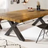 Massivholz Esstisch THOR 200cm vintage braun Pinie recycelt Industrial Design Eisen X-Gestell