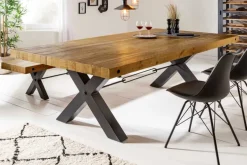 Massivholz Esstisch THOR 200cm vintage braun Pinie recycelt Industrial Design Eisen X-Gestell