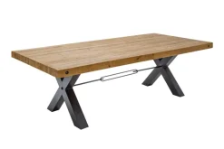 Massivholz Esstisch THOR 200cm vintage braun Pinie recycelt Industrial Design Eisen X-Gestell