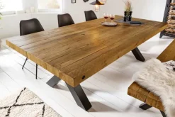 Massivholz Esstisch THOR 200cm vintage braun Pinie recycelt Industrial Design Eisen X-Gestell