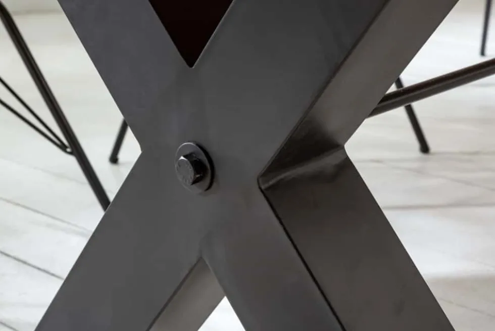 Massivholz Esstisch THOR 200cm vintage braun Pinie recycelt Industrial Design Eisen X-Gestell