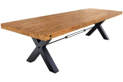 Massivholz Esstisch THOR 300cm vintage braun Pinie recycelt Industrial Design Eisen X-Gestell