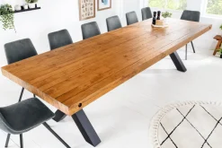 Massivholz Esstisch THOR 300cm vintage braun Pinie recycelt Industrial Design Eisen X-Gestell