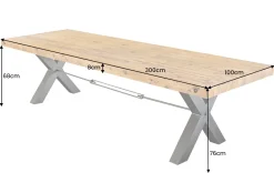 Massivholz Esstisch THOR 300cm vintage braun Pinie recycelt Industrial Design Eisen X-Gestell