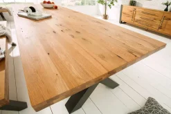 Massivholz Esstisch THOR 200cm natur Wildeiche geölt graues X-Gestell Metall Industrial Design