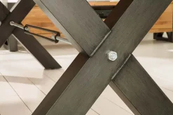 Massivholz Esstisch THOR 200cm natur Wildeiche geölt graues X-Gestell Metall Industrial Design