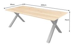 Massivholz Esstisch WILD OAK 200cm natur Wildeiche Schweizer Kante X-Gestell