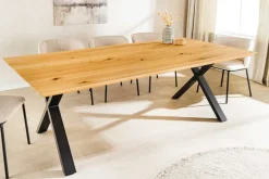 Massivholz Esstisch WILD OAK 200cm natur Wildeiche Schweizer Kante X-Gestell