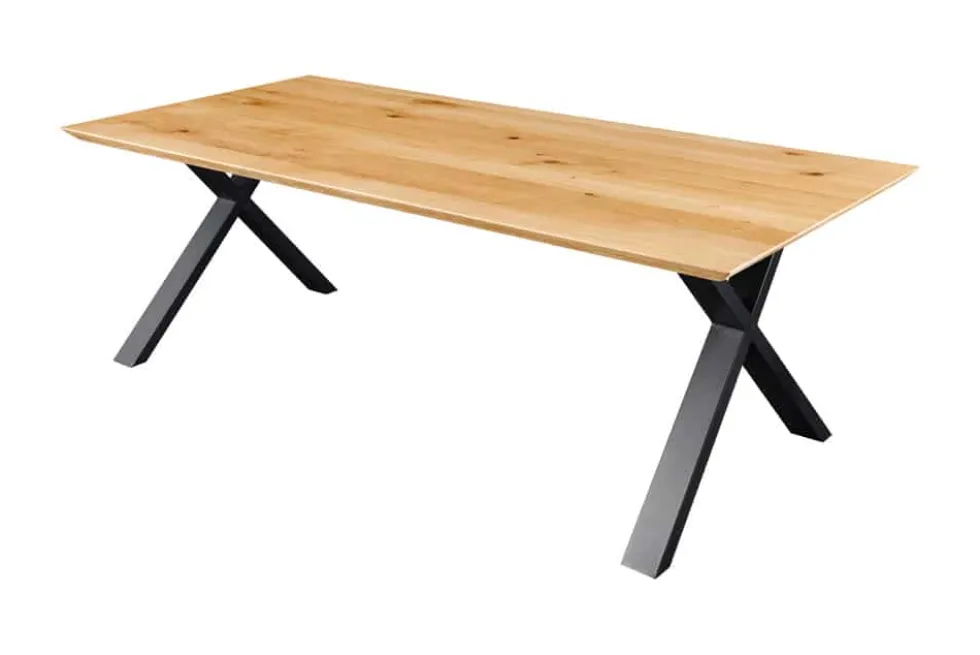 Massivholz Esstisch WILD OAK 200cm natur Wildeiche Schweizer Kante X-Gestell