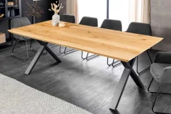 Massivholz Esstisch WILD OAK 200cm natur Wildeiche Schweizer Kante X-Gestell