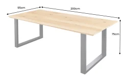Massivholz Esstisch WILD OAK 200cm natur Wildeiche Schweizer Kante Metall U-Gestell