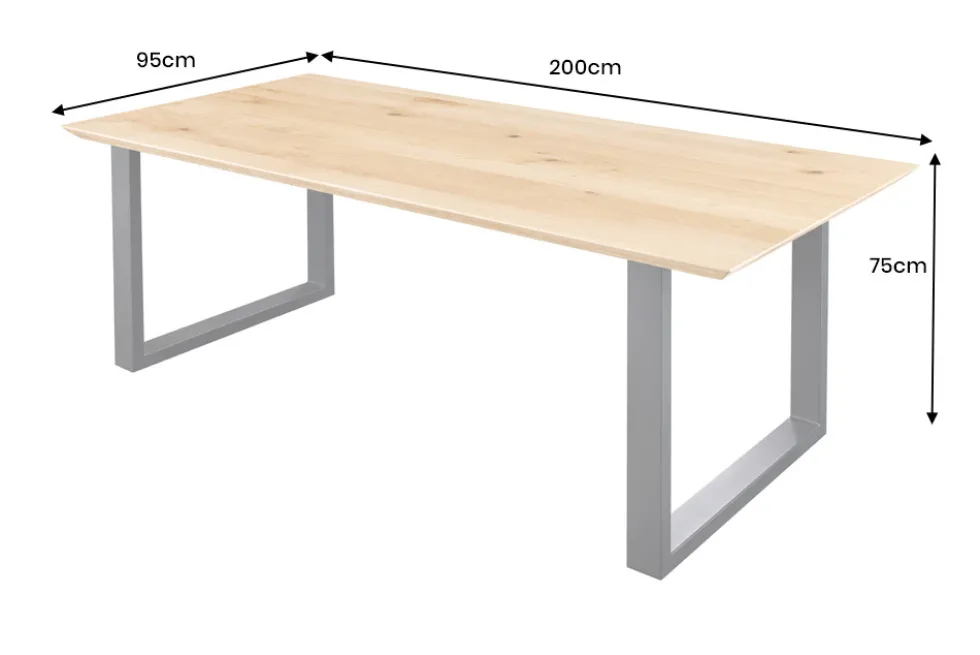 Massivholz Esstisch WILD OAK 200cm natur Wildeiche Schweizer Kante Metall U-Gestell