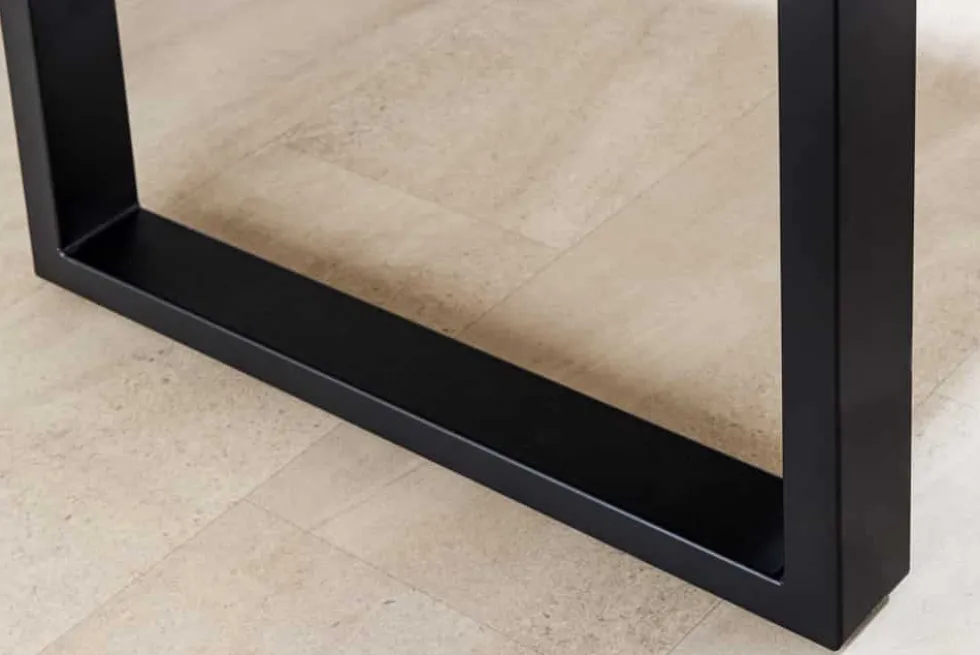 Massivholz Esstisch WILD OAK 200cm natur Wildeiche Schweizer Kante Metall U-Gestell