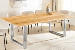 Massivholz Esstisch WILD OAK 160cm natur Wildeiche Schweizer Kante Edelstahl U-Gestell
