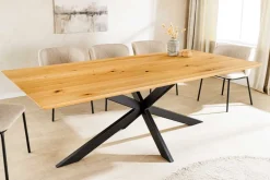 Massivholz Esstisch WILD OAK 200cm natur Wildeiche Schweizer Kante Sterngestell