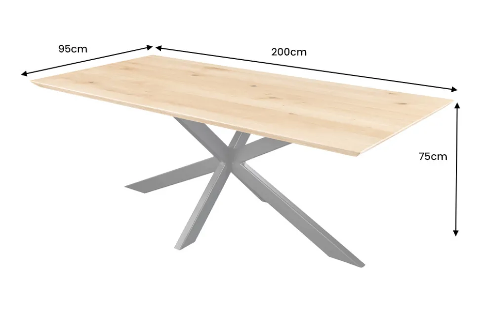 Massivholz Esstisch WILD OAK 200cm natur Wildeiche Schweizer Kante Sterngestell