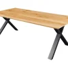 Massivholz Esstisch WILD OAK 160cm natur Wildeiche Schweizer Kante X-Gestell