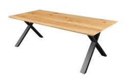 Massivholz Esstisch WILD OAK 160cm natur Wildeiche Schweizer Kante X-Gestell