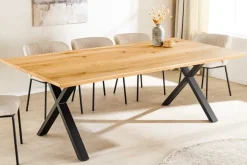 Massivholz Esstisch WILD OAK 160cm natur Wildeiche Schweizer Kante X-Gestell