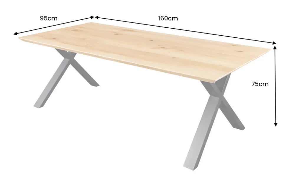 Massivholz Esstisch WILD OAK 160cm natur Wildeiche Schweizer Kante X-Gestell