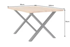 Massivholz Esstisch WILD OAK 200cm natur schwarz Wildeiche Baumkante geölt X-Gestell