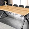 Massivholz Esstisch WILD OAK 160cm natur schwarz Wildeiche Baumkante geölt X-Gestell