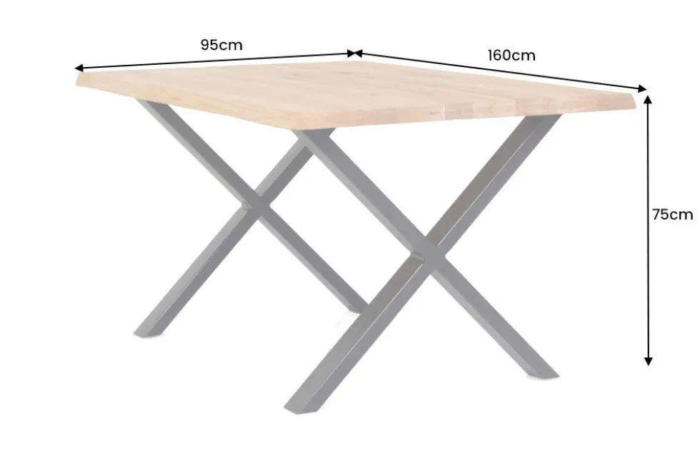 Massivholz Esstisch WILD OAK 160cm natur schwarz Wildeiche Baumkante geölt X-Gestell