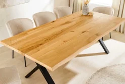 Massivholz Esstisch WILD OAK 160cm natur schwarz Wildeiche Baumkante geölt X-Gestell