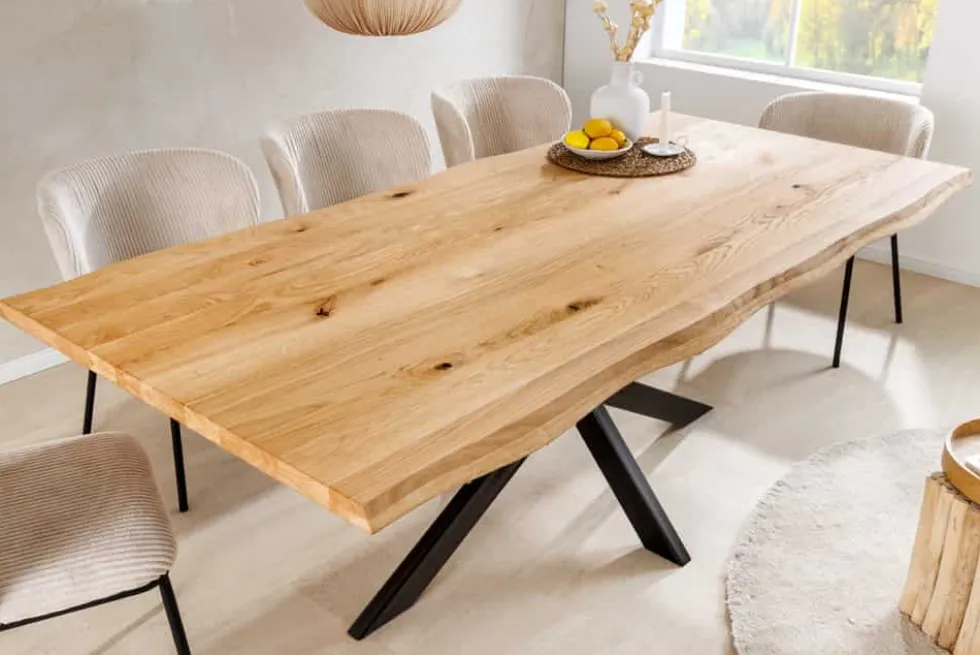 Massivholz Esstisch WILD OAK 200cm natur Wildeiche Baumkante geölt Sterngestell