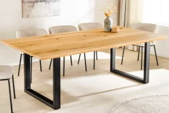 Massivholz Esstisch WILD OAK 160cm natur Wildeiche Schweizer Kante Metall U-Gestell