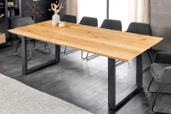 Massivholz Esstisch WILD OAK 160cm natur Wildeiche Schweizer Kante Metall U-Gestell