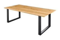 Massivholz Esstisch WILD OAK 160cm natur Wildeiche Schweizer Kante Metall U-Gestell