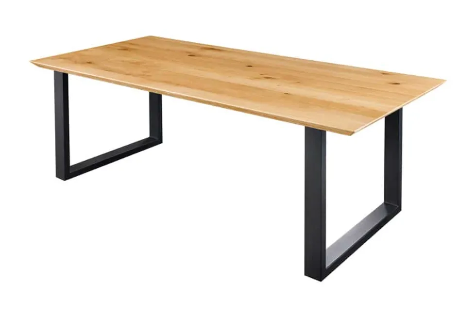 Massivholz Esstisch WILD OAK 160cm natur Wildeiche Schweizer Kante Metall U-Gestell
