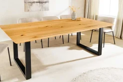 Massivholz Esstisch WILD OAK 160cm natur Wildeiche Schweizer Kante Metall U-Gestell