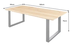 Massivholz Esstisch WILD OAK 160cm natur Wildeiche Schweizer Kante Metall U-Gestell