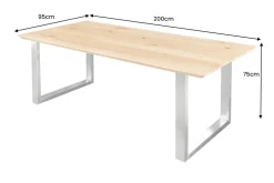 Massivholz Esstisch WILD OAK 200cm natur Wildeiche Schweizer Kante Edelstahl U-Gestell
