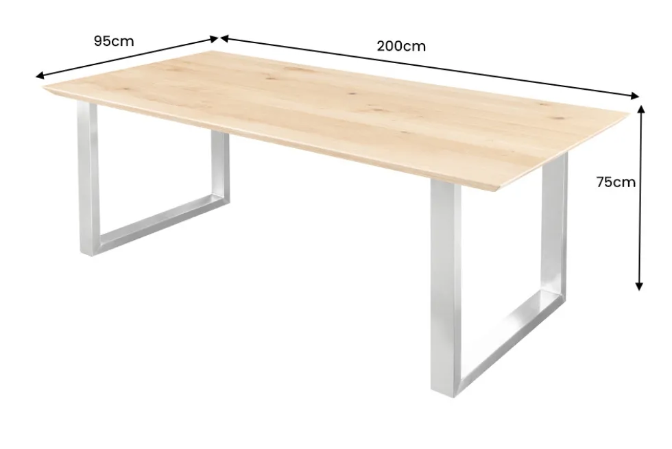 Massivholz Esstisch WILD OAK 200cm natur Wildeiche Schweizer Kante Edelstahl U-Gestell