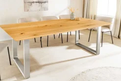 Massivholz Esstisch WILD OAK 200cm natur Wildeiche Schweizer Kante Edelstahl U-Gestell