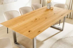 Massivholz Esstisch WILD OAK 200cm natur Wildeiche Schweizer Kante Edelstahl U-Gestell