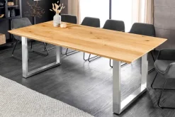 Massivholz Esstisch WILD OAK 200cm natur Wildeiche Schweizer Kante Edelstahl U-Gestell