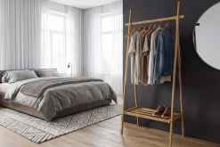 Massivholz Garderobe ZEN-BO 160cm natur Bambus Kleiderstange mit Ablage