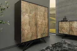 Massivholz Highboard MOUNTAIN SOUL 120cm grau grün marmoriert Steinfurnier Akazie