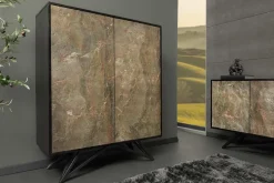 Massivholz Highboard MOUNTAIN SOUL 120cm grau grün marmoriert Steinfurnier Akazie