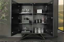 Massivholz Highboard MOUNTAIN SOUL 120cm grau grün marmoriert Steinfurnier Akazie