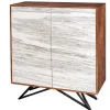Massivholz Highboard MOUNTAIN SOUL 120cm echter Naturstein weiß Akazie Schrank Marmor-Design