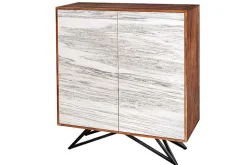 Massivholz Highboard MOUNTAIN SOUL 120cm echter Naturstein weiß Akazie Schrank Marmor-Design
